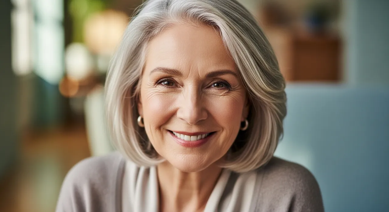 Two older women looking at a laptop together and smiling